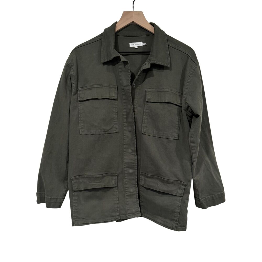 Good American Green Button Up Utility Lightweight Jacket Size 1